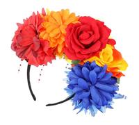 PENIKOKO Diadema Flor Peonía con Cuentas para Niñas Tocado para Boda y Fiesta Guirnalda Floral Colores Rojo Naranja Amarillo y Azul Accesorio Cómodo y Elegante para Comunión y Sesión de