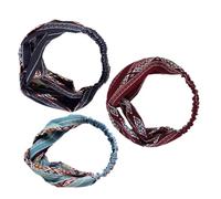 PENIKOKO Diademas Anchas Bohemias Elásticas 3 Piezas Multicolor para Mujer Deportivas y Casuales Banda Cruzada para Cabello Accesorios Étnicos Cómodos y Versátiles para Spa y Ejercicio