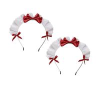 PENIKOKO Diademas Cabello 2 Piezas Diademas Estilo Lolita Lazo de Encaje Rojo Accesorios para Cosplay y Fiestas Infantiles Ligeras y Cómodas para Uso Diario