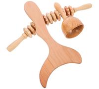 PENIKOKO Juego de Masaje de Madera 3 Piezas Rodillos y Herramientas Gua Sha para Cuerpo, Tabla de Masaje Compacta Portátil para Cuello, Hombros y Muslos, Masajeador Multifuncional