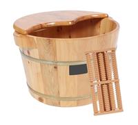 PENIKOKO Lavabo para Baño de Pies de Madera Khaki Tapa y Masajeador, Gran Capacidad y Diseño que No Permea ni Filtra Agua para Uso Hogar