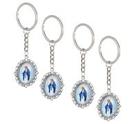 PENIKOKO Llavero Católico 4 Piezas Colgante de Aleación Virgen María, Recuerdo Religioso para Comunión y Bautismo, Amuletos de Oración para Bolso y Mochila, Accesorio Cristiano
