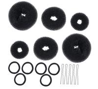 PENIKOKO Set de 3 Juegos para Moños de Donut Negro 15 Piezas, Incluye Bandas Elásticas y Horquillas en U de Plástico para Peinados Rápidos y DIY en Yoga o Banquetes