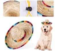 PENIKOKO Sombrero de Paja Trenzada para Mascotas Talla S Ajustable con Cordón Transpirable y Estilo Mexicano Protección Solar para Perros en Verano y Actividades al Aire Libre