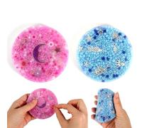 Penitue 2pzs Juguete Fidget Piel Picking, Forma Redonda Pad Picky con Cuentas & Dijes Almohadilla Sensorial para Adultos Niños TDAH Regalo Terapéutico (Azul, Morado)