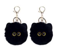Penitue 2uds Llavero Peluche Gato Negro, Lindo Llavero Pompones Gato Suave Kawaii Charmes Mochila para Mujeres Niñas Llaves de Auto Billeteras Accesorios para Bolso