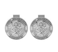 Penitue 2uds Medallas de San Cristóbal para Coche, Clip Visera Aleación Zinc Regalo Nuevos Conductores Clip Visera de Medalla San Cristóbal para Familiares y Amigos