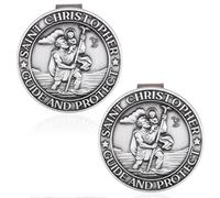 Penitue 2uds Medallas de San Cristóbal para Viseras Coche, Aleación Zinc Clip Visera Ángel Guardián Religioso Clip Visera Talismán Protección para Viajes Regalo Conductores Noveles