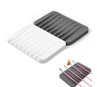 Penitue 2uds Reposa Pinceles, Silicona Lavables Portapinceles Pintura con 8 Ranuras y Limpiador para Pinceles para Pintura al Óleo Acrílica y Acuarela (Gris, Blanco)