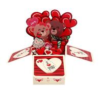 Penitue Tarjeta Emergente de San Valentín, Romántica Tarjeta 3D con Forma de Oso y Corazón con Sobre Ideal Como Regalo Aniversario o Cumpleaños Ideal para Parejas Esposos Esposas Novios Novias