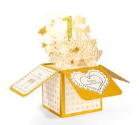 Penitue Tarjeta Feliz Aniversario del Primer Año de Oro, Tarjeta Romántica 3D Emergente Primer Aniversario con Sobres y Tarjetas para él Ella Mujeres Hombres Esposas Esposos Regalo de Matrimonio