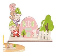 Penlimly Decoración de Mesa de Pascua,Decoraciones de Pascua para Mesa,Gnomo Bunny House Pascua Signo Decoración Madera - Art Craft Decor Holiday Favor, centros de Mesa de Conejo coleccionables para