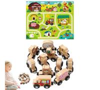 Penlimly Tren de Madera con Vagón de Animales, Circuito Ferroviario con Números para Niños, Juego De Simulación con Vehículos para Niños Pequeños Y Familias