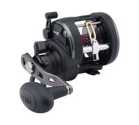 PENN Warfare™ - Carrete de Pesca a Nivel de Viento, carretes convencionales, Pesca marítima/Costa cercana, Pesca en Barco de Agua Salada o Kayak, Unisex, Negro/Rojo/Humo, 15 | Mano Derecha