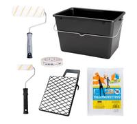 PENNELLIFICIO 2000 | Kit de 2 Rodillos con Bandeja y Retina para escurrir la Pintura, Cinta para enmascarar y Lona Protectora, Juego de Pintura, Pintura al Agua, Paredes Lisas, Cubo de 14 L - Made in