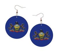 Pennsylvania State Flag Printed Round Earrings for Women 1 Pair Lightweight Leather Pierced Earrings Set Trendy Jewelry Gifts for Women Girls, One Size, Poliéster