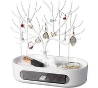 penobon Soportes para Joyas, Organizador Pendientes de Plástico con Cajón, Joyería Soporte de Exhibición de Joyería para Pendientes, Collar, Pulseras y Anillos (Blanco & Transparente)