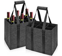 PENRUNKA 2 Piezas Bolsa Botella Vino Fieltro con 6 Cipartimentos & Asa Resistente, 27x27x18cm Portabotellas Multifuncional Portátil Plegable para Cerveza, Champán, Vino Tinto y Bebidas
