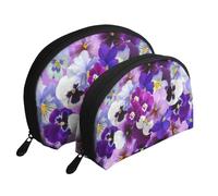 Pensamiento gráfico Pascua Flores de Primavera, Bolsa de Maquillaje de Concha, Monedero pequeño para Mujer, Bolsa de artículos de tocador, Bolsa de cosméticos, 2 Piezas