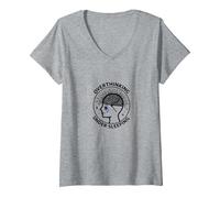 Pensar Demasiado Conciencia sobre la Salud Mental Que no Duerme Camiseta Cuello V, Mujer, Gris Jaspeado, L