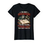 Pensar Demasiado en preresolver Divertido Esqueleto Vintage Ansiedad Meme Camiseta gráfica económica, Mujer, Negro, M