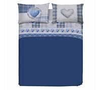 PENSIERI DELICATI Cama Doble Completa 100% Algodón, Sábanas Dobles Completas 180x200 Incluye sábana Bajera y Superior y 2 Fundas de Almohada, Made in Italy, Love Mountain Azul