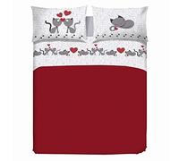 PENSIERI DELICATI Cama Doble Completa 100% Algodón, Sábanas Dobles Completas 180x200 Incluye sábana Bajera y Superior y 2 Fundas de Almohada, Made in Italy, Gatitos Gris