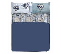 PENSIERI DELICATI Cama Doble Completa 100% Algodón, Sábanas Dobles Completas 180x200 Incluye Sábana Bajera y Superior y 2 Fundas de Almohada, Made in Italy, Volar Azure