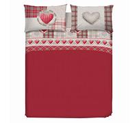 PENSIERI DELICATI Cama Doble Completa 100% Algodón, Sábanas Dobles Completas 180x200 Incluye sábana Bajera y Superior y 2 Fundas de Almohada, Made in Italy, Patrón Love Mountain Rojo