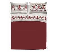 PENSIERI DELICATI Cama Doble Completa 100% Algodón, Sábanas Dobles Completas 180x200 Incluye Sábana Bajera y Superior y 2 Fundas de Almohada, Made in Italy, Gnomos Rojo