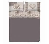 PENSIERI DELICATI Cama Doble Completa 100% Algodón, Sábanas Dobles Completas 180x200 Incluye sábana Bajera y Superior y 2 Fundas de Almohada, Made in Italy, Patrón Love Mountain Beige