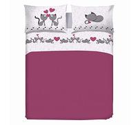 PENSIERI DELICATI Cama Doble Completa 100% Algodón, Sábanas Dobles Completas 180x200 Incluye sábana Bajera y Superior y 2 Fundas de Almohada, Made in Italy, Gatitos Rosado