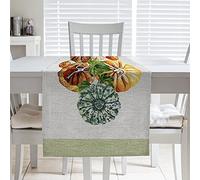 PENSIERI DELICATI, Camino de mesa moderno 50 x 145, Camino de mesa 100% algodón Panamá, Centro de mesa para interior y exterior, Impresión digital de alta resolución, Patrón de calabaza, Made in Italy