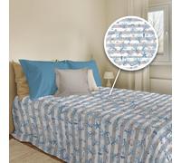 PENSIERI DELICATI Colcha de 170 x 280 cm, Tela Individual 100% algodón Pique, Ideal como Tela Decorativa, Manta para Salvar la Cama, 1 Plaza, fantasía Marina a Rayas Azules, 100% Made in Italy
