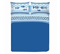 PENSIERI DELICATI Completo Cama Matrimonial 100% Algodón, Completo Sábanas Matrimoniales 180x200 Incluye Sábanas Abajo, Arriba y 2 Fundas, Made in Italy, Patrón de Sea Life Azul
