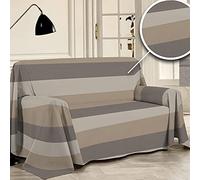 PENSIERI DELICATI Funda de Sofá 180 x 290 cm Made in Italy, Toalla 100% Algodón Puro Reciclado Teñido de Hilo, Fantasía Banda Beige, Ideal como Tela Decoración, Cubre Sofá, Manta Pícnic
