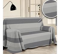 PENSIERI DELICATI Funda de Sofá 250 x 290 cm Made in Italy, Toalla 100% Algodón Puro Reciclado Teñido de Hilo, Fantasía Banda Gris, Ideal como Tela Decoración, Cubre Sofá, Manta Pícnic