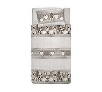 PENSIERI DELICATI Funda Nórdica Cama Individual 100% Algodón, 155x200cm y 1 Funda de Almohada 52x82cm, Made in Italy, Funda Nórdica Lavable a Máquina a 40°, GNOME Beige