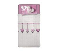 PENSIERI DELICATI Funda Nórdica Cama Individual 100% algodón, 155x200cm y 1 Funda de Almohada 52x82cm, Made in Italy, Funda nórdica Lavable a máquina a 40°, Corazón Colgante Rosa