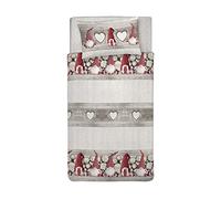 PENSIERI DELICATI Funda Nórdica Cama Individual 100% Algodón, 155x200cm y 1 Funda de Almohada 52x82cm, Made in Italy, Funda Nórdica Lavable a Máquina a 40°, GNOME Rojo
