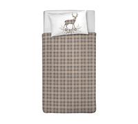 PENSIERI DELICATI Funda Nórdica Cama Individual 100% Algodón, 155x200cm y 1 Funda de Almohada 52x82cm, Made in Italy, Funda Nórdica Lavable a Máquina a 40°, Tartan Beige