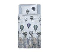PENSIERI DELICATI Funda Nórdica Cama Individual 100% Algodón, 155x200cm y 1 Funda de Almohada 52x82cm, Made in Italy, Funda Nórdica Lavable a Máquina a 40°, Volando Azure