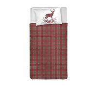 PENSIERI DELICATI Funda Nórdica Cama Individual 100% Algodón, 155x200cm y 1 Funda de Almohada 52x82cm, Made in Italy, Funda Nórdica Lavable a Máquina a 40°, Tartan Rojo