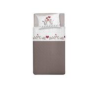 PENSIERI DELICATI Juego de Cama Individual 100% Algodón, 90x200 Que Incluye Sábana Bajera Debajo, Sábana Bajera Encima de Eso y 1 Funda de Almohada, Made in Italy, Gatitos Beige