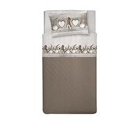 PENSIERI DELICATI Juego de Cama Individual, Franela 100% Algodón Cálido y Suave, Sabanas 1 Plaza 90 x 200 cm, Incluye Sabanas Abajo, Arriba y 1 Funda de Almohada, Made in Italy, Fantasía Gnomos Beige