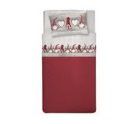 PENSIERI DELICATI Juego de Cama Individual, Franela 100% Algodón Cálido y Suave, Sabanas 1 Plaza 90 x 200 cm, Incluye Sabanas Abajo, Arriba y 1 Funda de Almohada, Made in Italy, Fantasía Gnomos Rojo