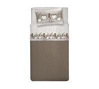 PENSIERI DELICATI Juego de Cama Individual MAX 100% Algodón,120x200 Que Incluye Sábana Bajera Debajo, Sábana Bajera Encima de Eso y 1 Funda de Almohada, Made in Italy, Gnomos Beige