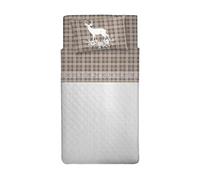 PENSIERI DELICATI Juego de Cama Individual MAX 100% Algodón,120x200 Que Incluye Sábana Bajera Debajo, Sábana Bajera Encima de Eso y 1 Funda de Almohada, Made in Italy, Ciervo de Tartán Beige