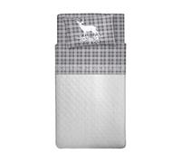 PENSIERI DELICATI Juego de Cama Individual MAX 100% Algodón,120x200 Que Incluye Sábana Bajera Debajo, Sábana Bajera Encima de Eso y 1 Funda de Almohada, Made in Italy, Ciervo de Tartán Gris