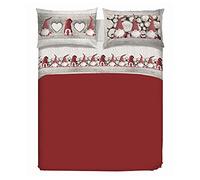PENSIERI DELICATI Juego de Cama Matrimonial, Franela 100% Algodón Cálido y Suave, Sabanas 2 Plazas 180x200cm, Incluye Sabanas Abajo, Arriba y 2 Fundas de Almohada, Made in Italy, Fantasía Gnomos Rojo